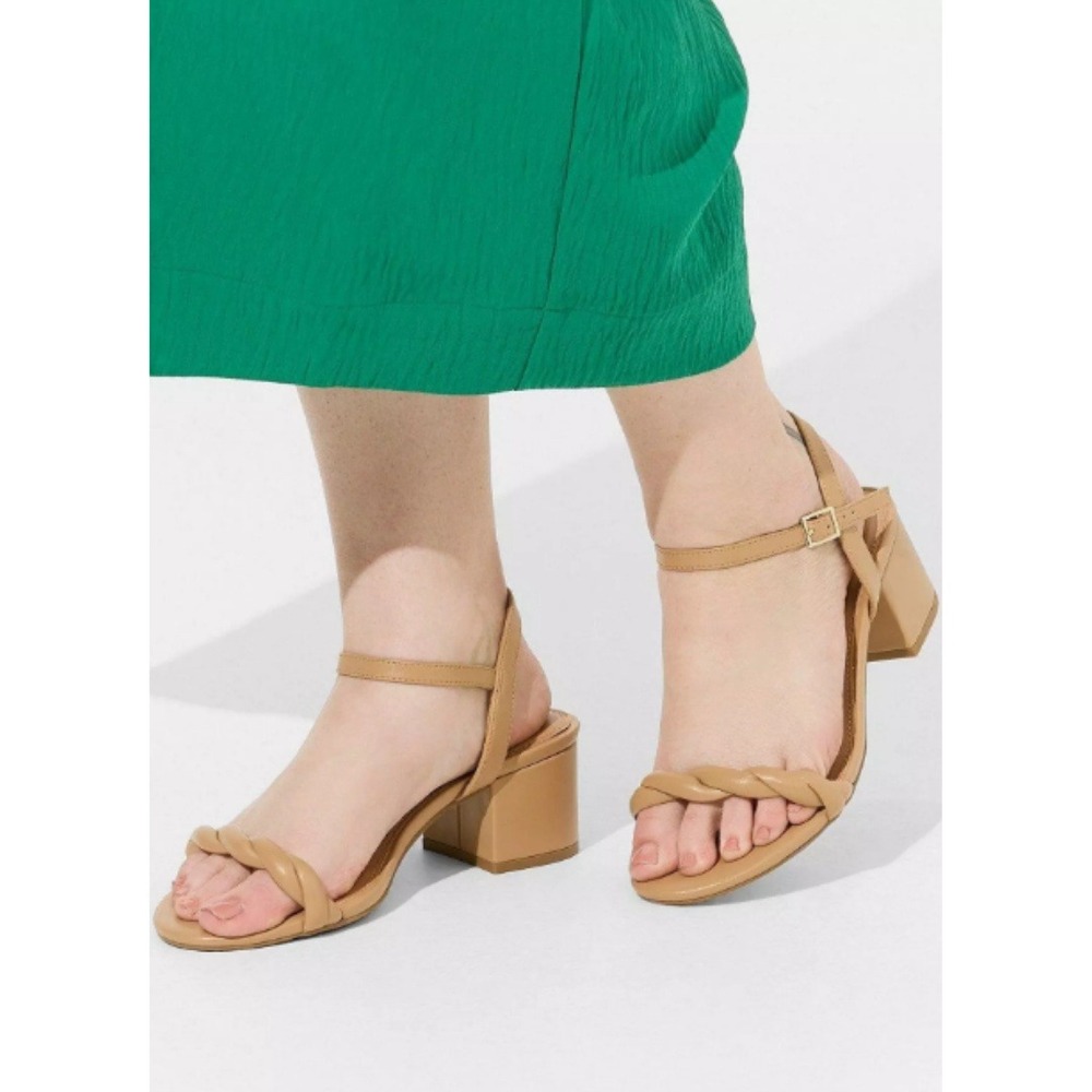 Torrid Braided Twist Strap Block Heel Sandals Tan Size 8.5 Ankle Strap‎ NWT